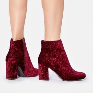 Burgundy Velvet Boots with Block Heels